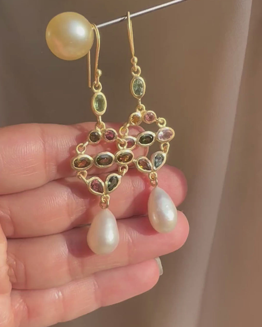 Celeste earrings in tourmaline with pearl drop