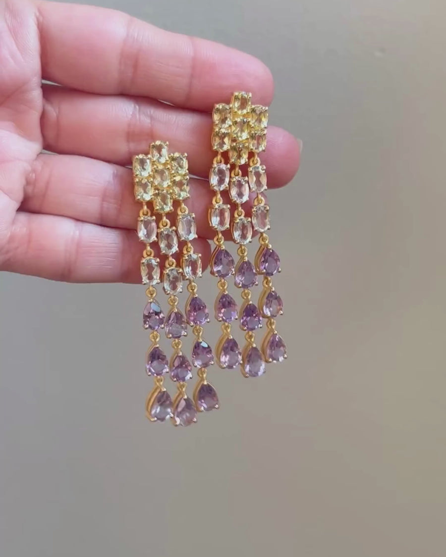 Lucia earrings with green and pink amethyst and lemon quartz