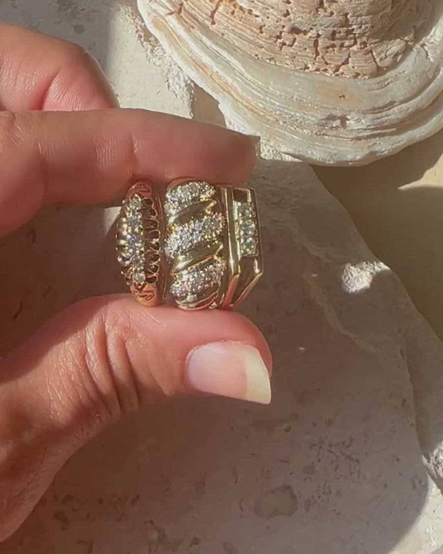 Stunning antique diamond boat ring - 18 carat solid gold