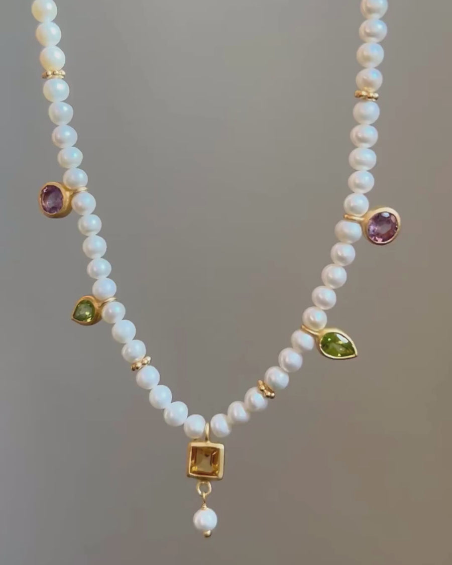 Betty necklace with amethyst, peridot, citrine and pearl
