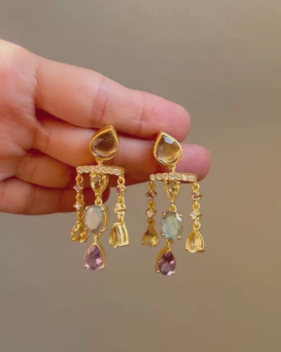 Zita earrings with amethyst, citrine and labradorite