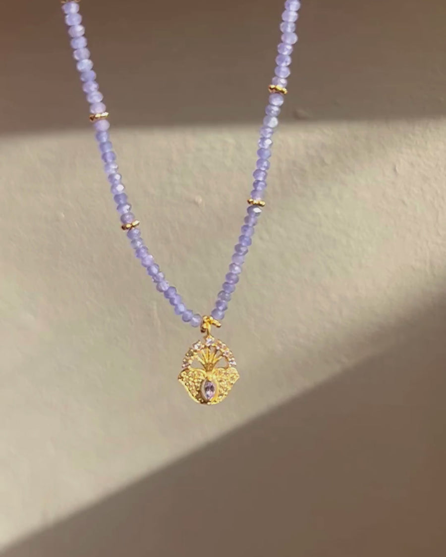 Lucky peacock necklace with tanzanite and diamond - limited edition