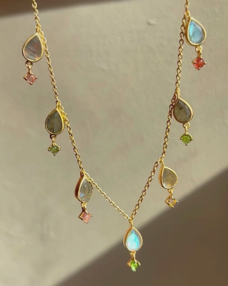 Driscoll necklace with labradorite and tourmaline - gold vermeil