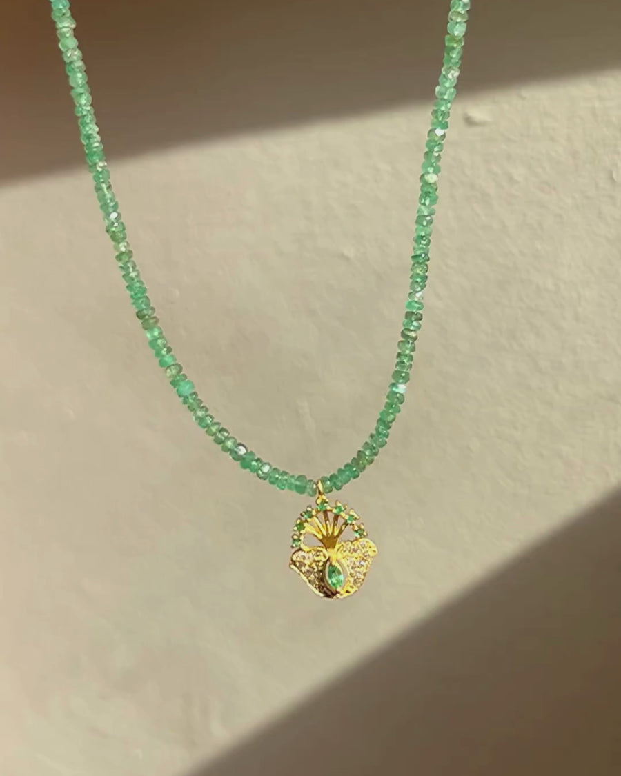 Lucky peacock necklace with emerald and diamond - limited edition