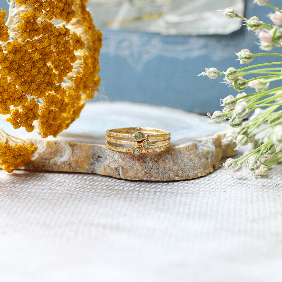 Gold vermeil circular peridot stacking ring trio Carousel Jewels
