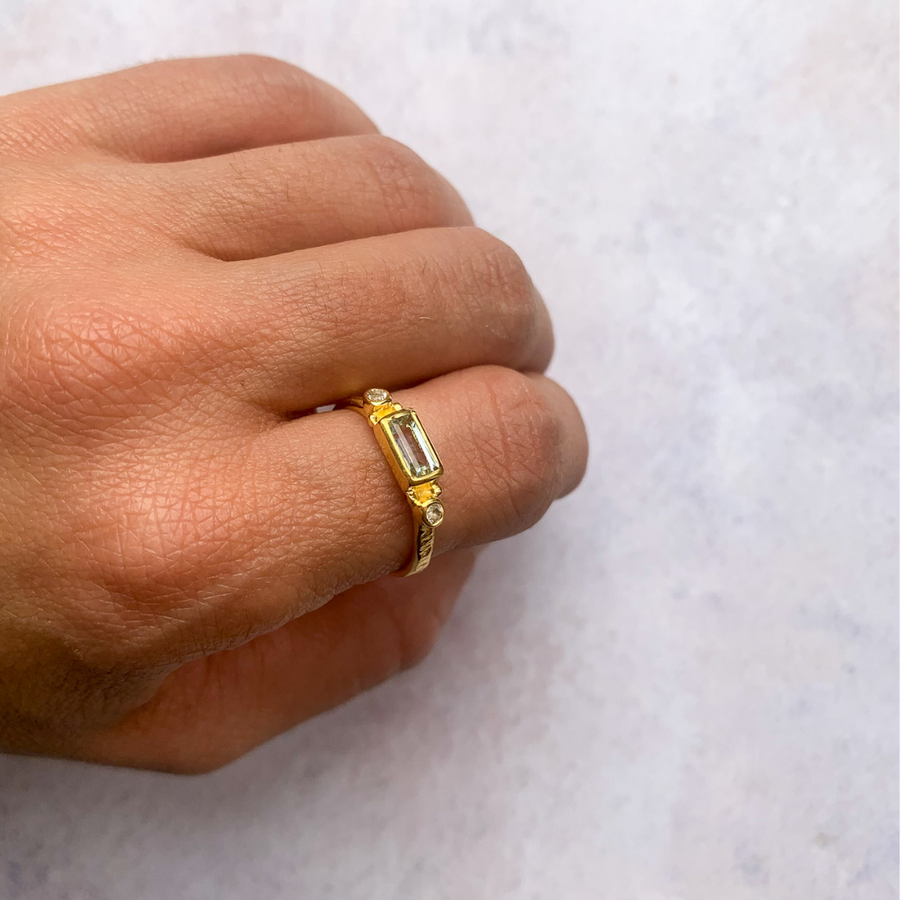 Gold vermeil aquamarine deco ring