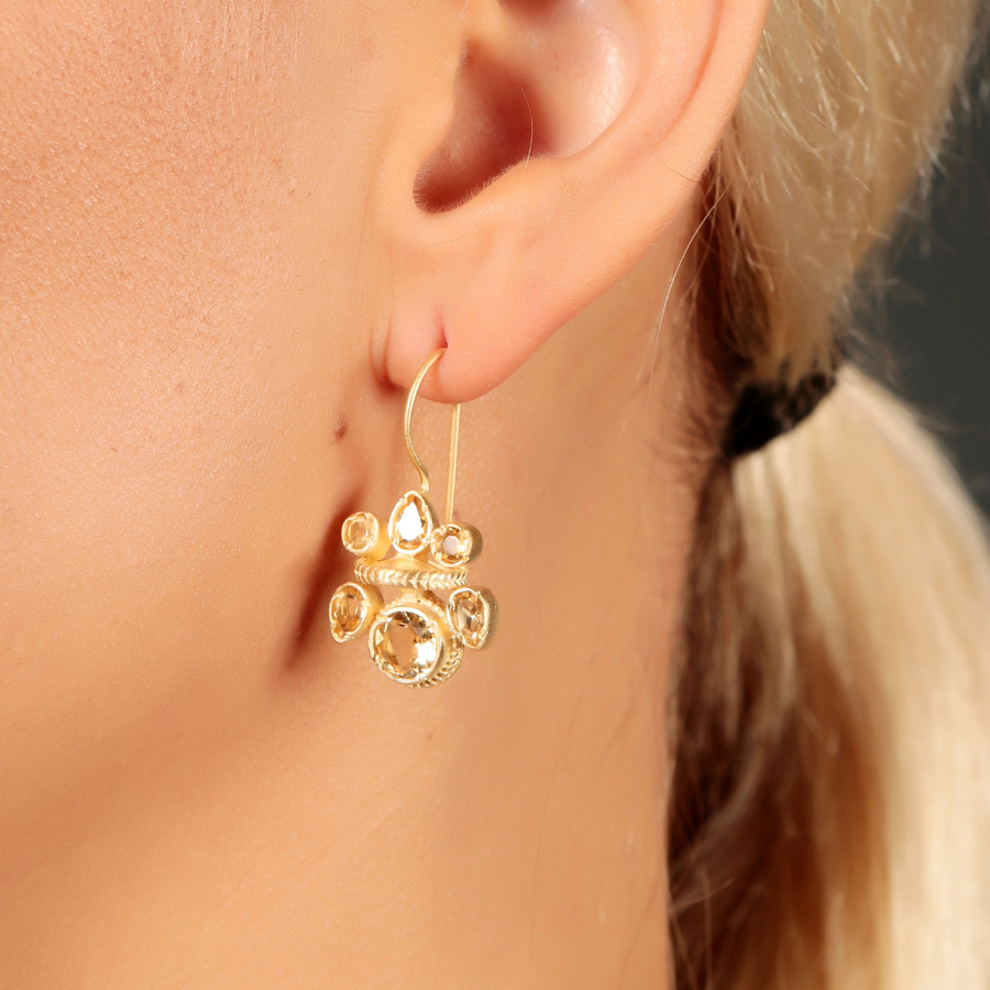 Intricate citrine heritage gold earrings