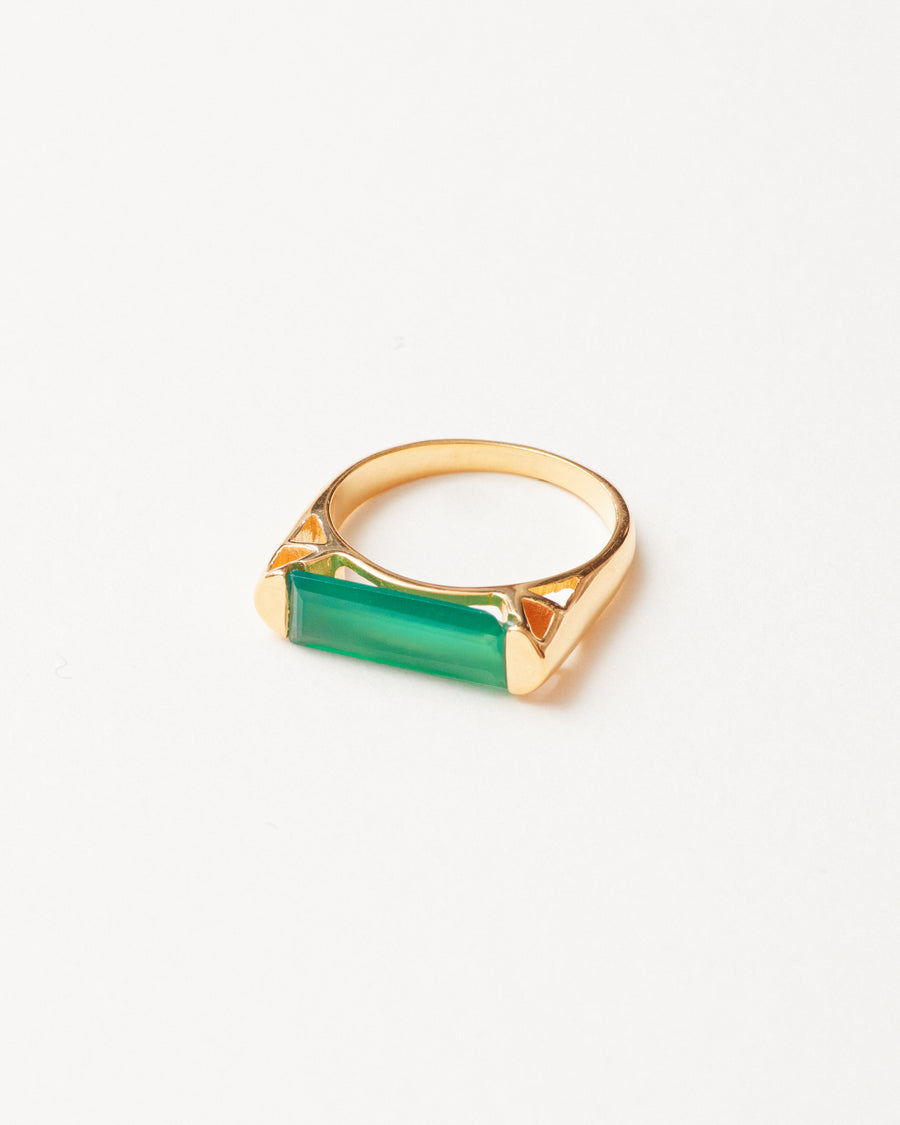 Astra deco ring with green onyx - gold vermeil