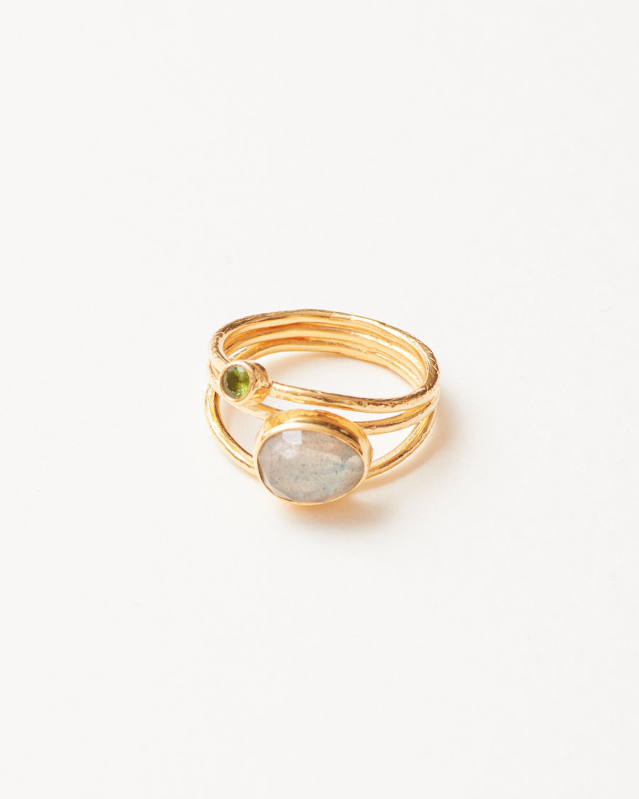 Gold vermeil labradorite and peridot cocktail ring