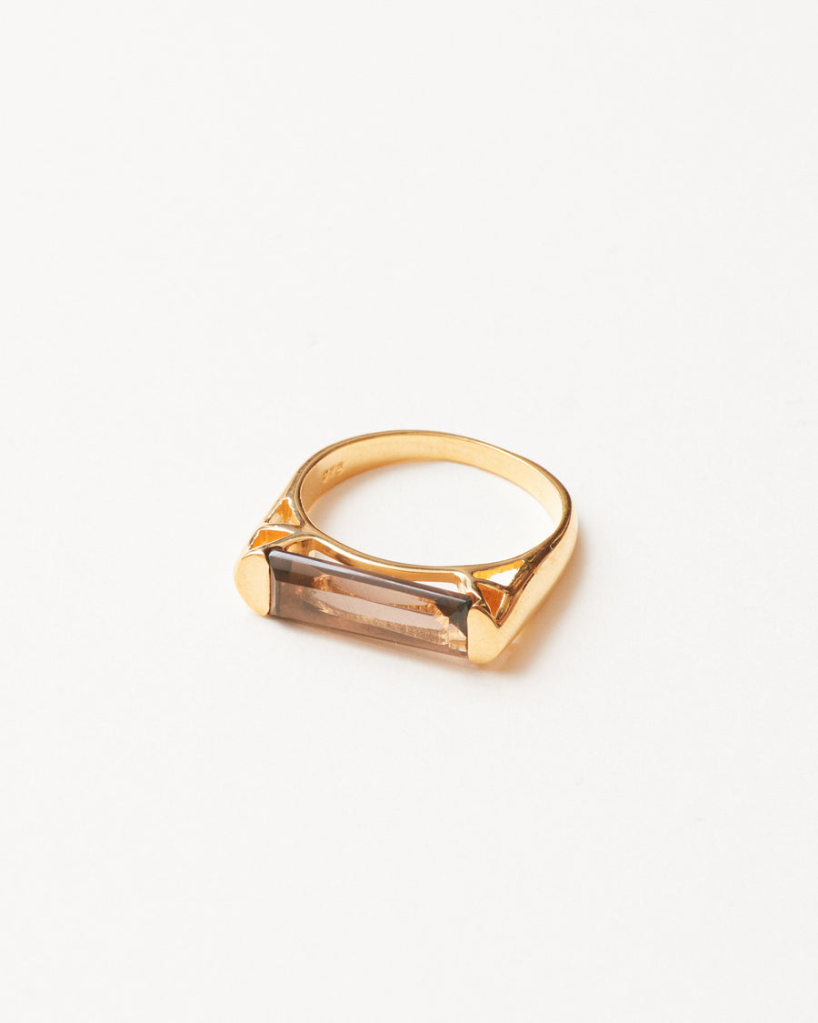 Astra deco ring with smoky quartz - gold vermeil
