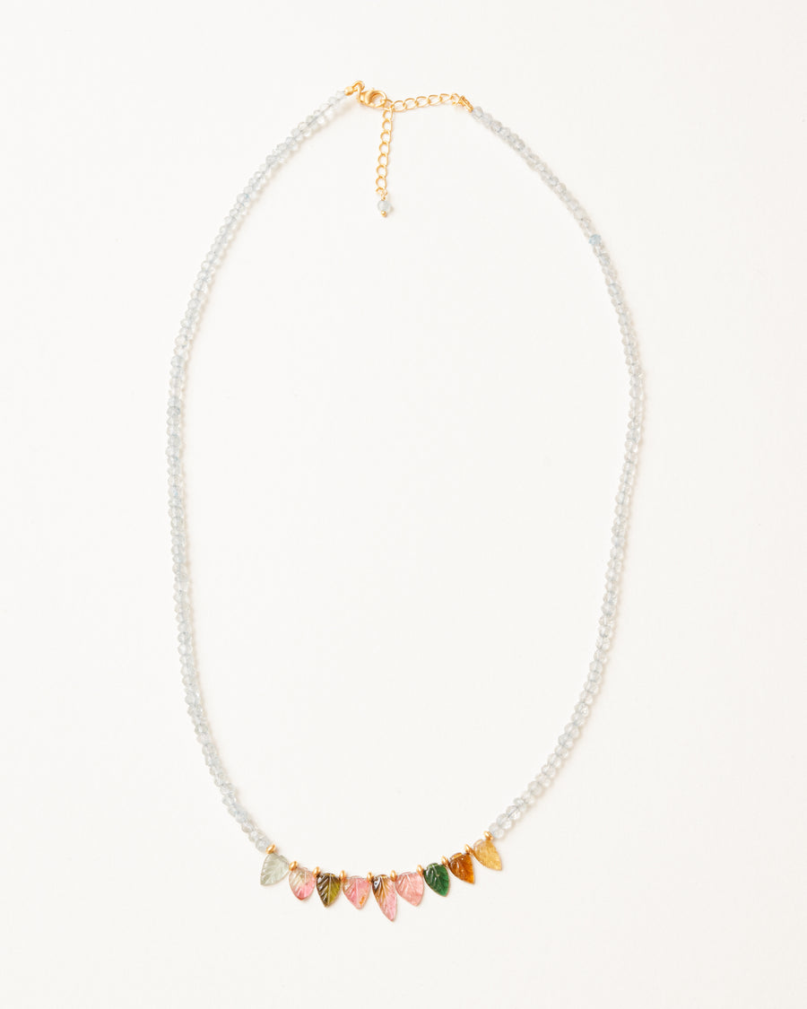 Vivien necklace with aquamarine and carved tourmaline - gold vermeil