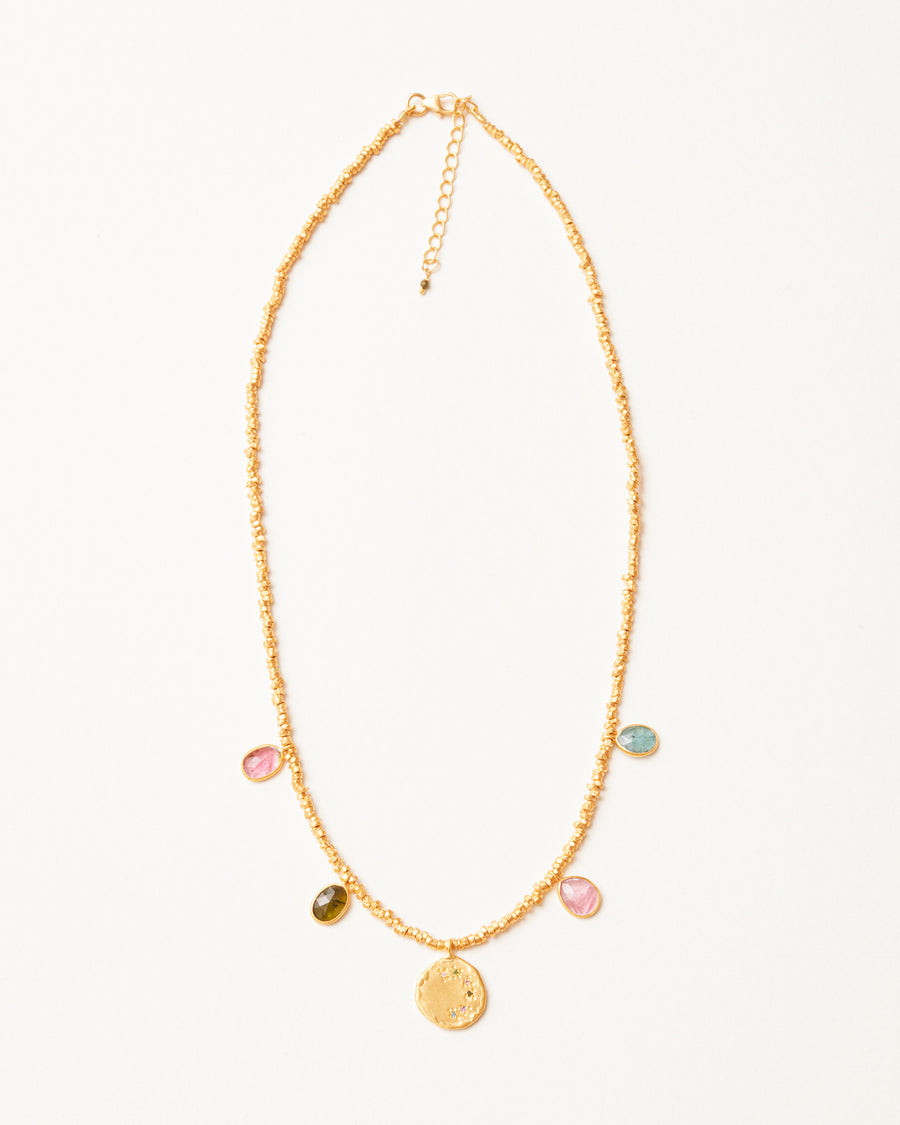 Golden six star talisman and tourmaline necklace