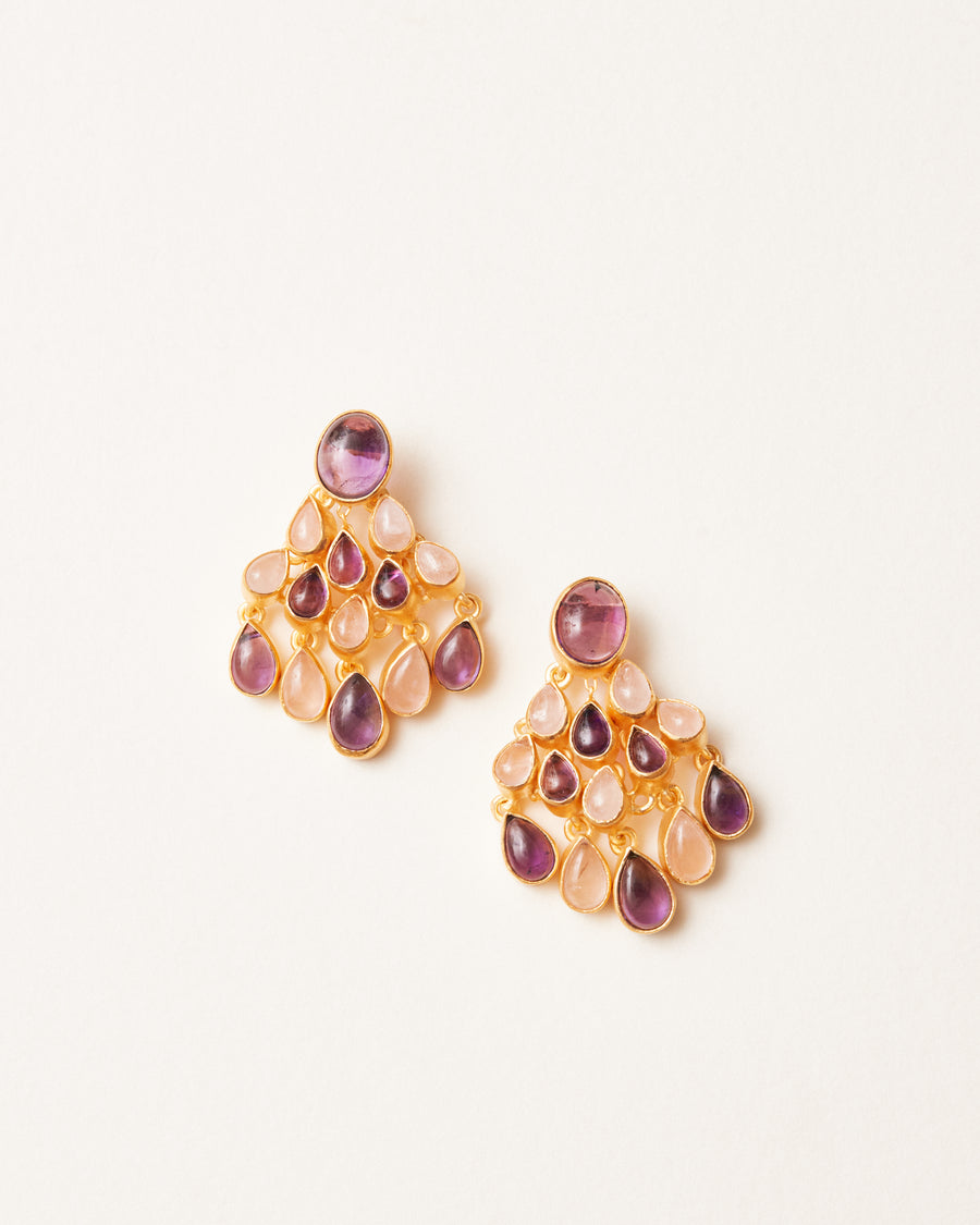 Dorothy statement earrings with amethyst and rose quartz