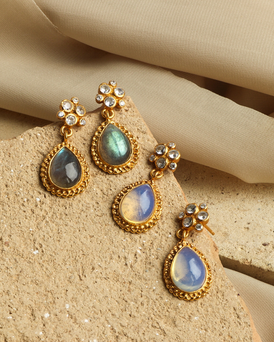 Edith earrings with labradorite & crystals - gold vermeil