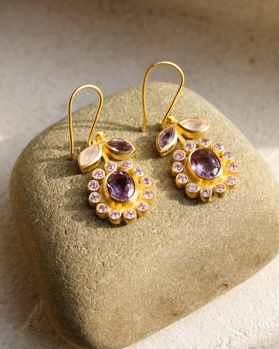 Jackie earrings with amethyst and rose quartz – Carousel Jewels