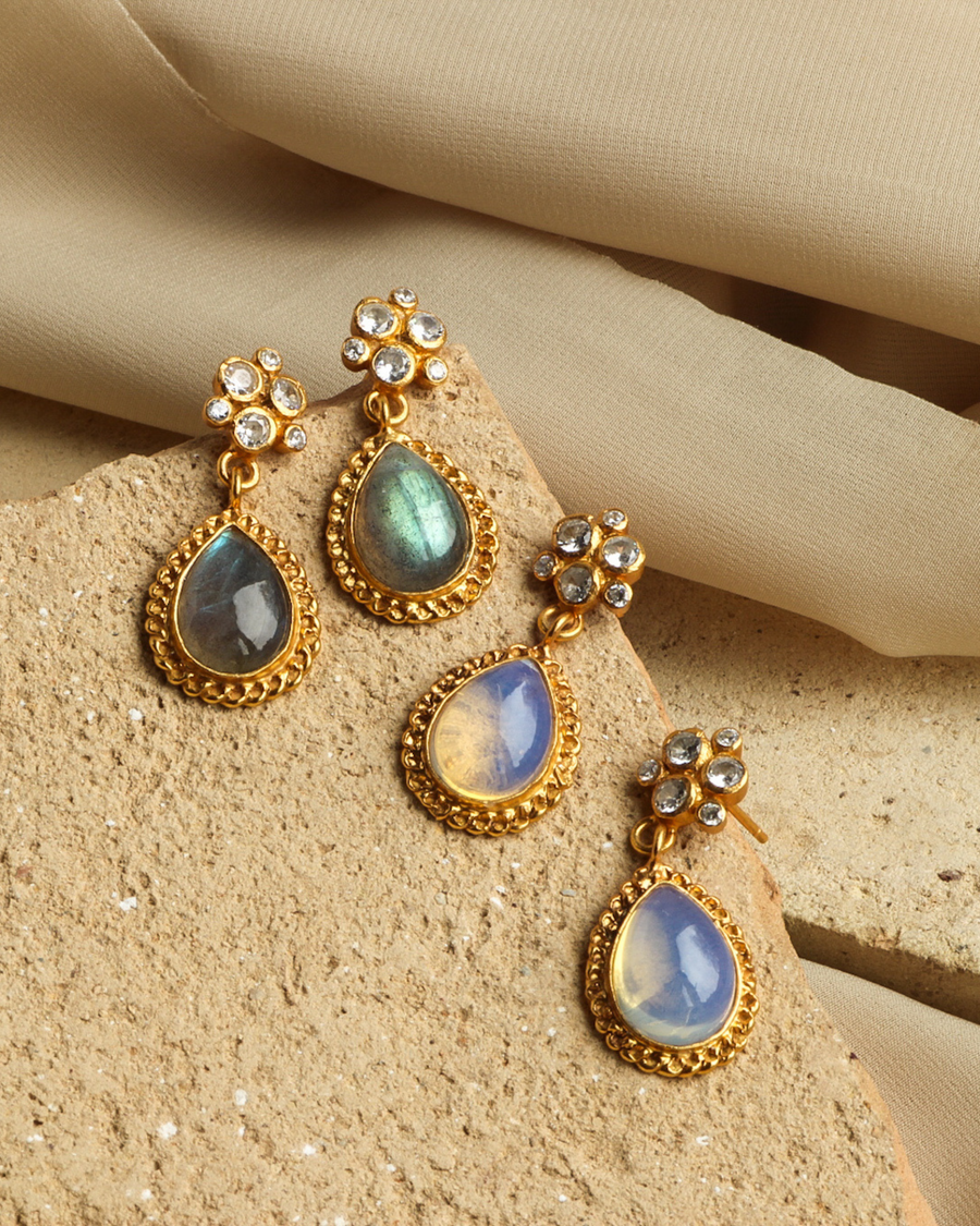 Edith earrings with opal & crystals