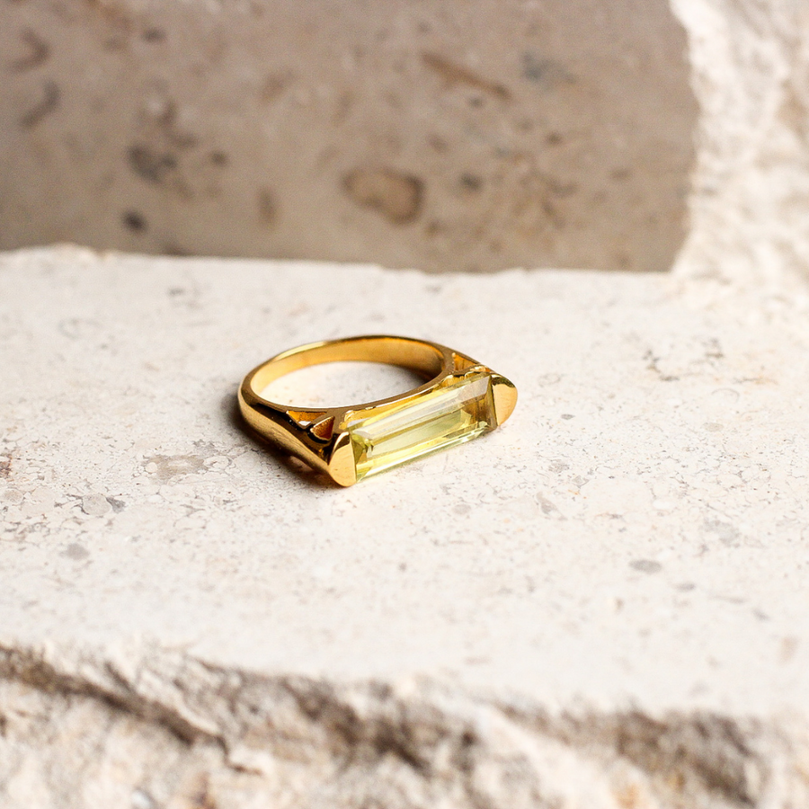 Astra deco ring with lemon quartz - gold vermeil