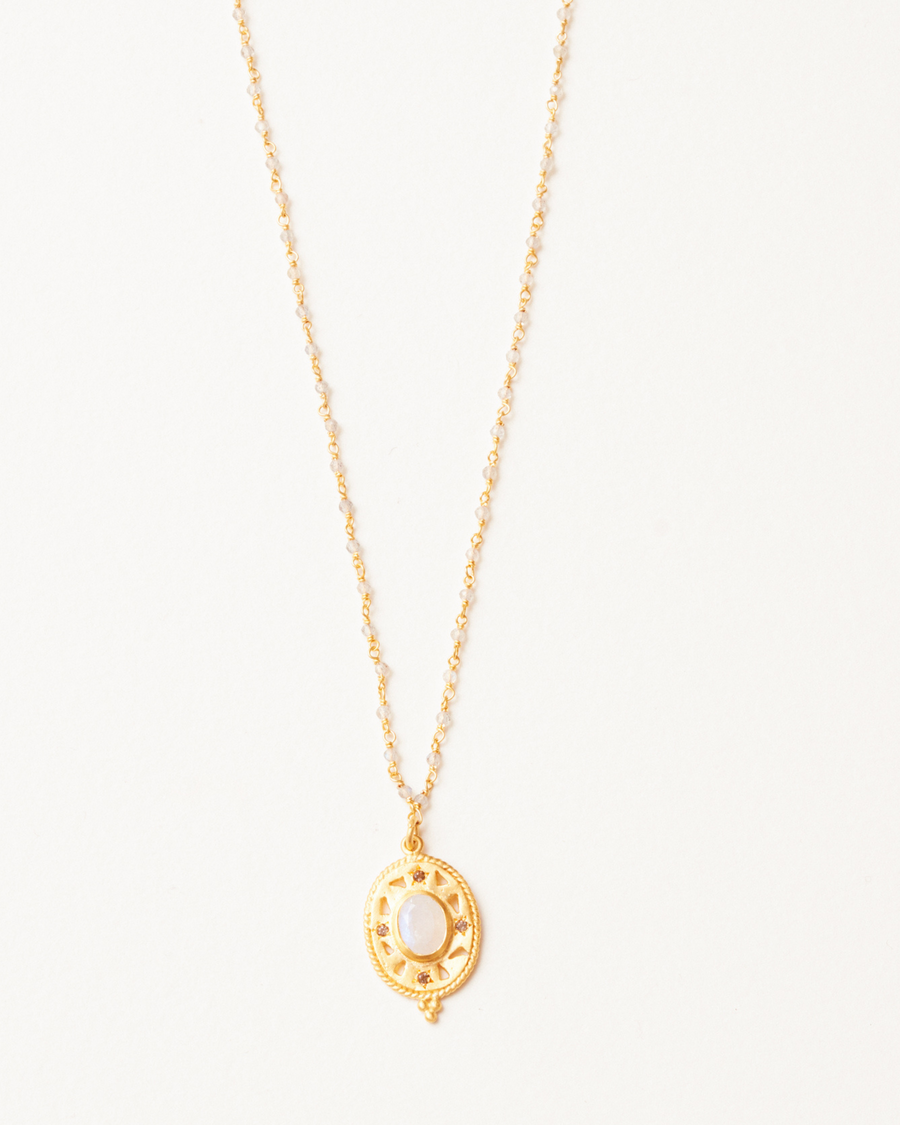 Moonstone golden ellipse necklace with labradorite