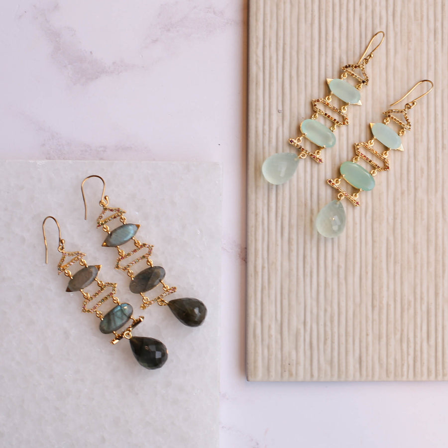 Ethereal labradorite and tourmaline layered earrings