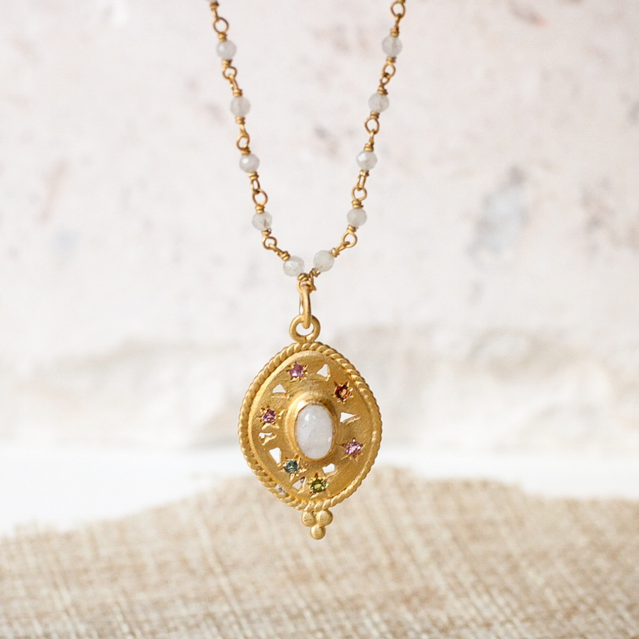 Moonstone sunrise necklace with tourmaline
