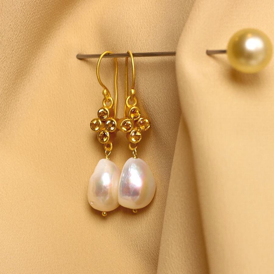 Elegant orb earrings with citrine and natural pearl