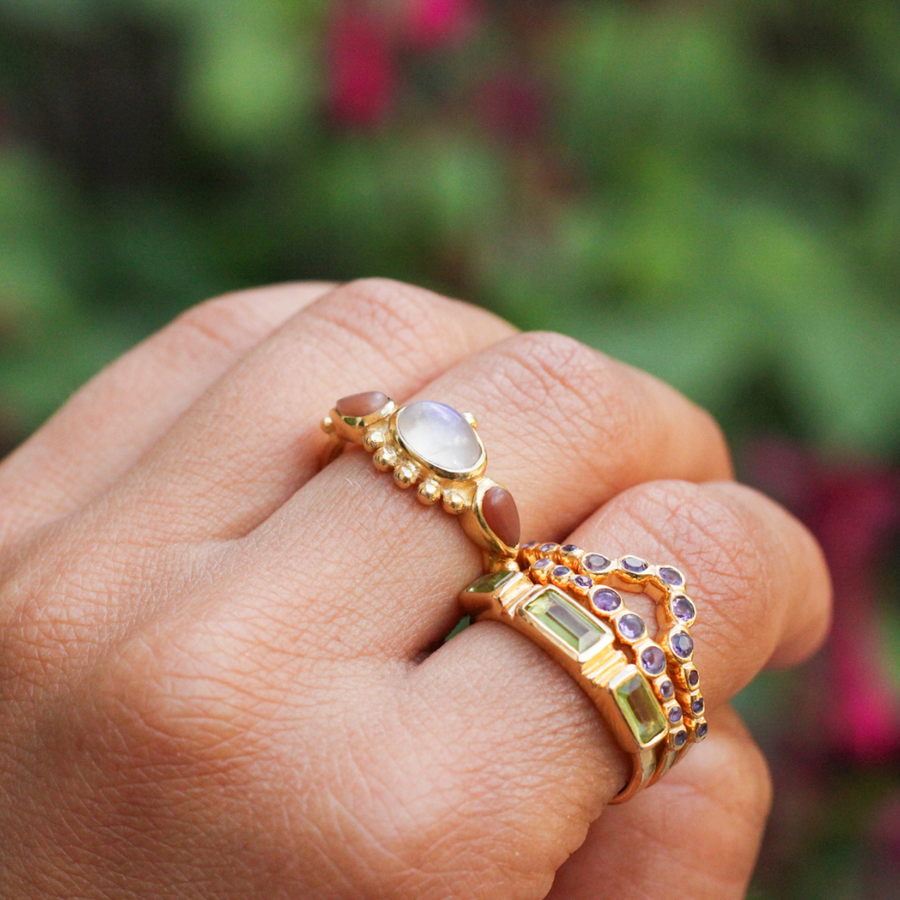 Gold vermeil moonstone and carnelian antique ring