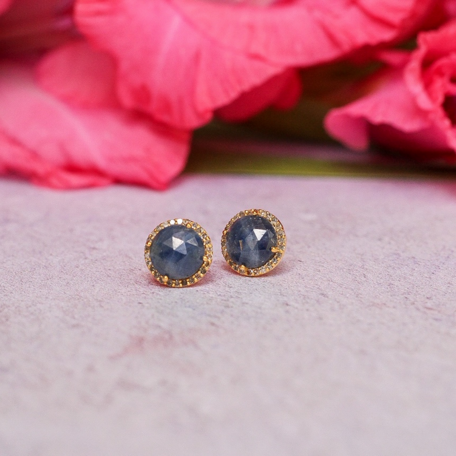 18 Carat solid gold sapphire and diamond studs