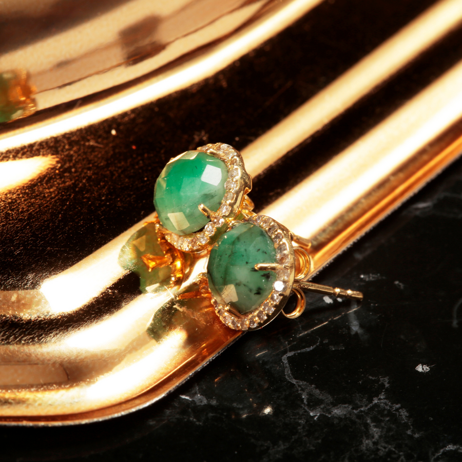 18 Carat solid gold emerald and diamond studs