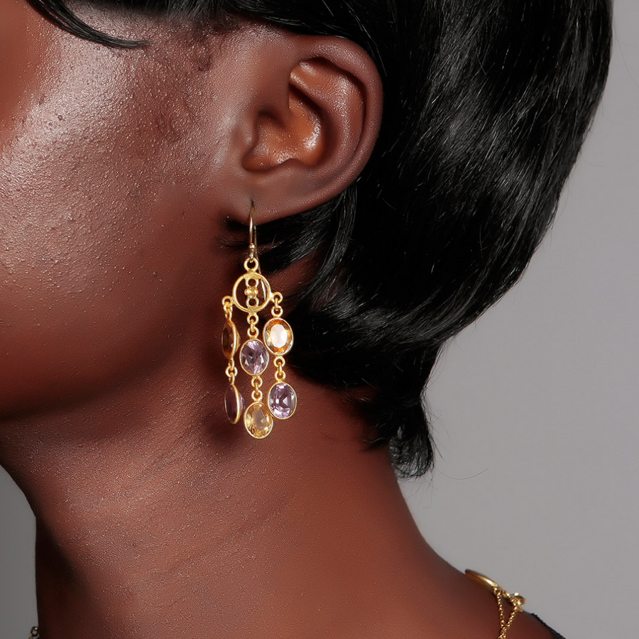Elegant amethyst and citrine dangle earrings