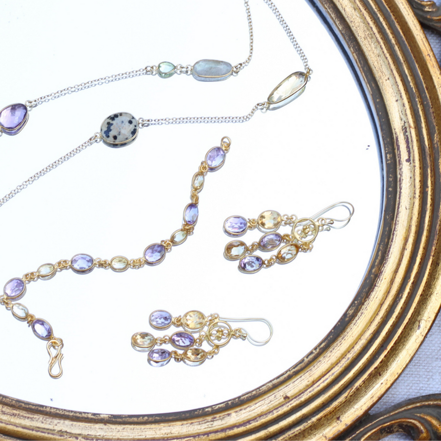 Elegant amethyst and citrine dangle earrings