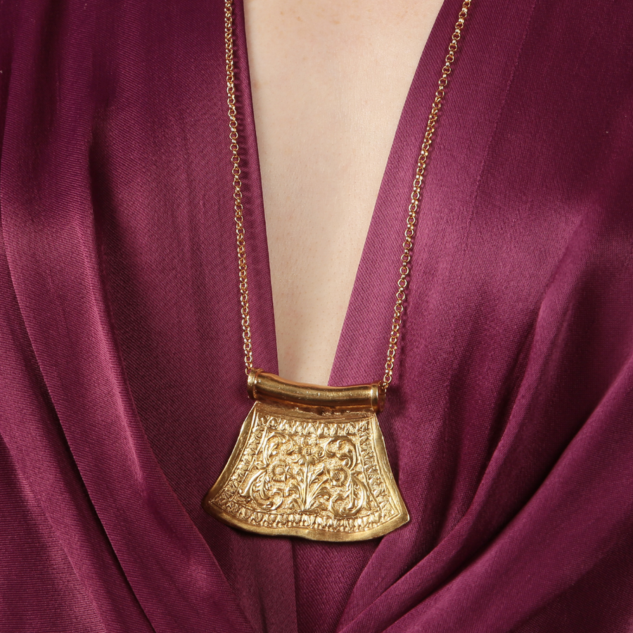 Vintage inspired gold intricate floral motif pendant