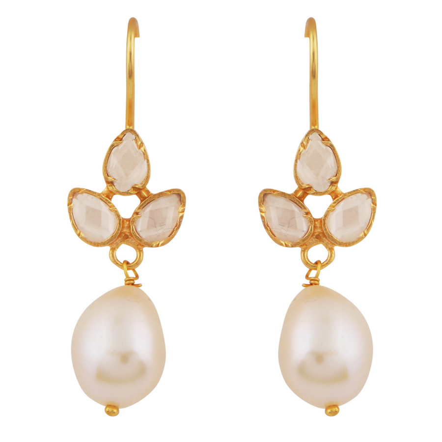 Delicate natural pearl and crystal drops