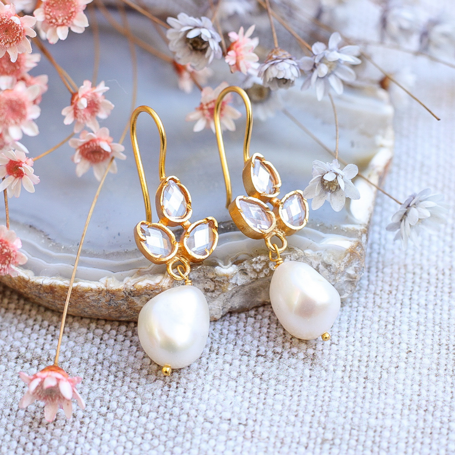 Delicate natural pearl and crystal drops