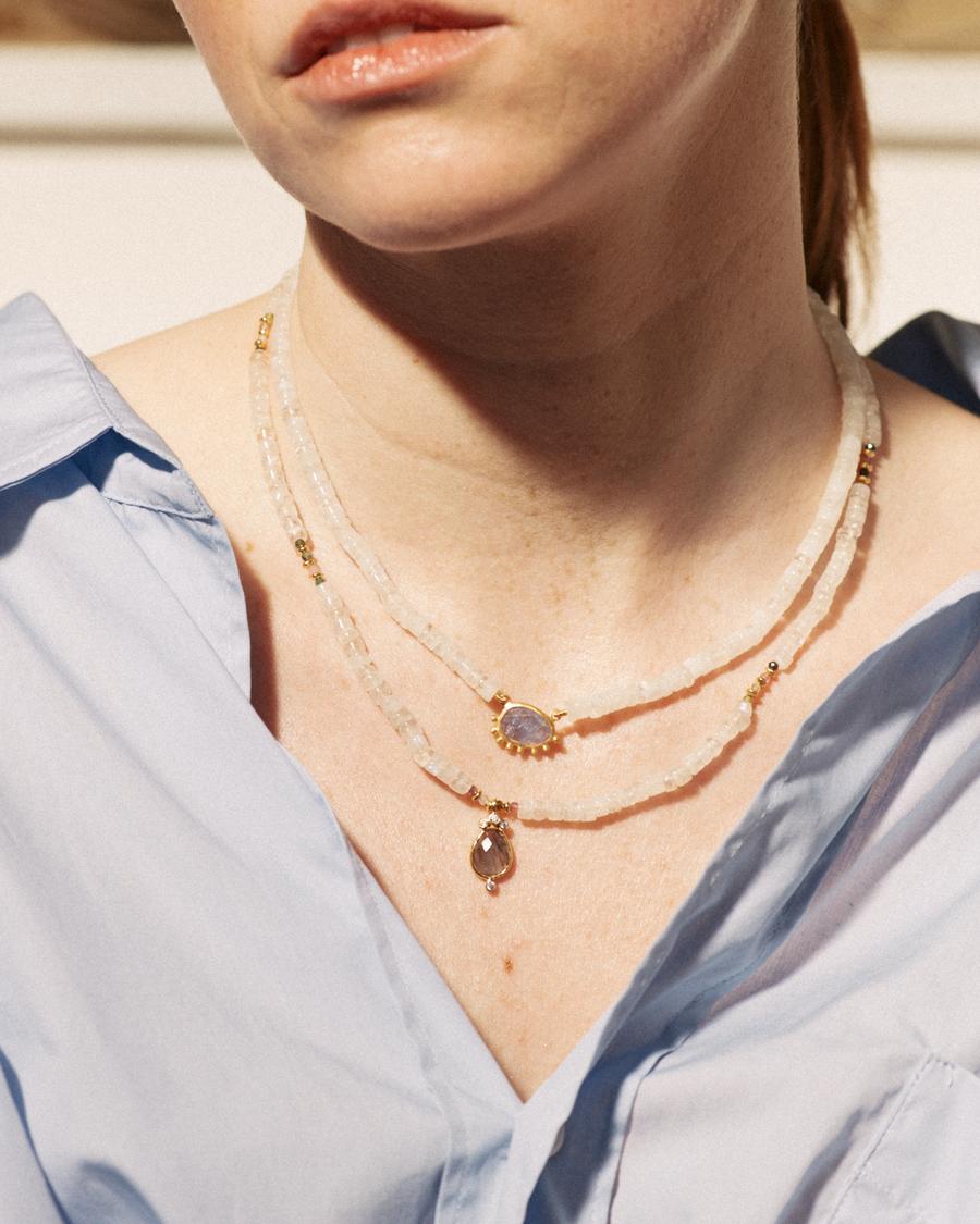 Haze short necklace with tanzanite with rainbow moonstone  - gold vermeil