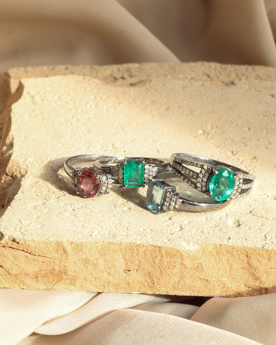 Emerald and diamond statement ring