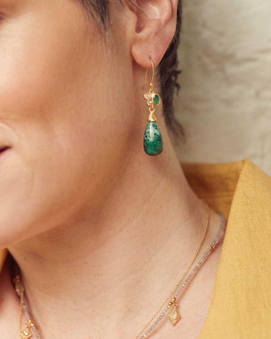 Freya earrings in Sillimanite, onyx and rose quartz