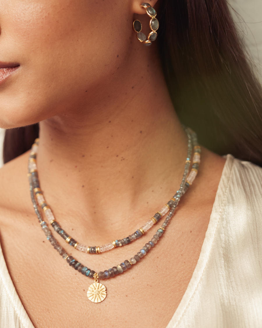 Sigrid necklace with labradorite & rose quartz