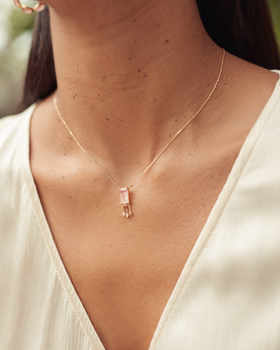 Hazel necklace with pink tourmaline & diamonds - 18 carat solid gold