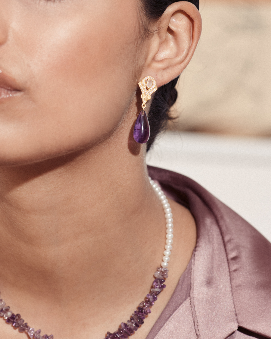 Angeline earrings in amethyst and rose quartz
