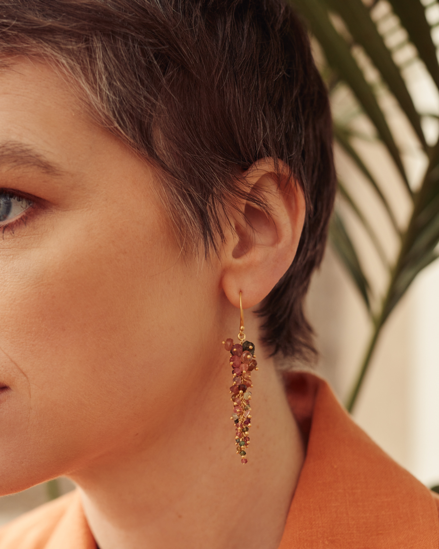 Iris waterfall earrings with tourmaline