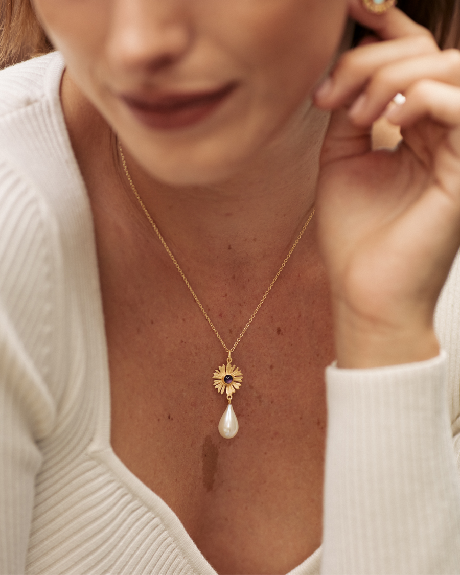 Thelma pendant with opal and pearl - gold vermeil
