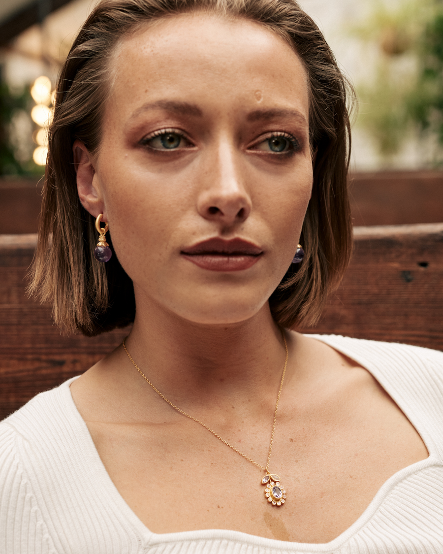 Amethyst gold hoop top earrings