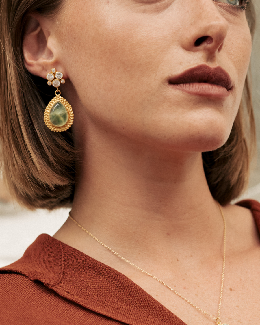 Edith statement earrings with prehnite & crystals - gold vermeil