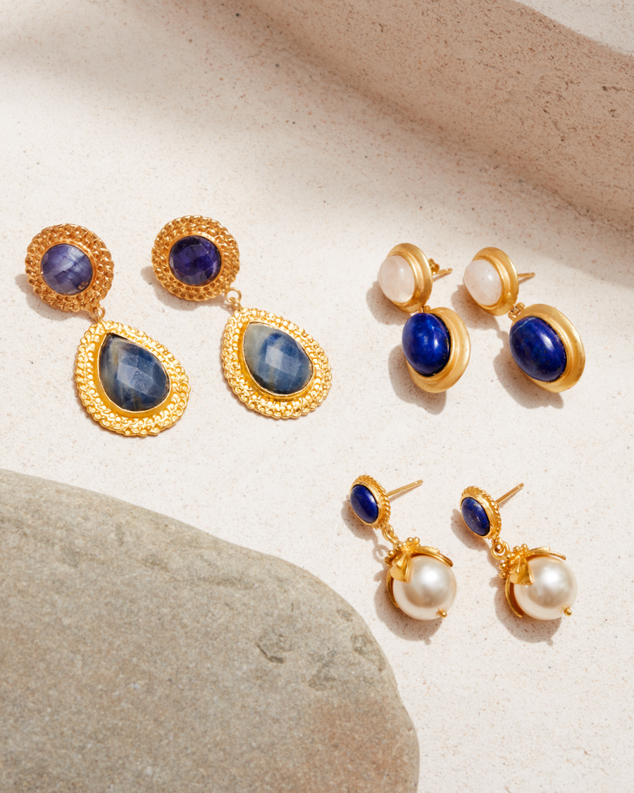 Stella earrings with lapis and moonstone