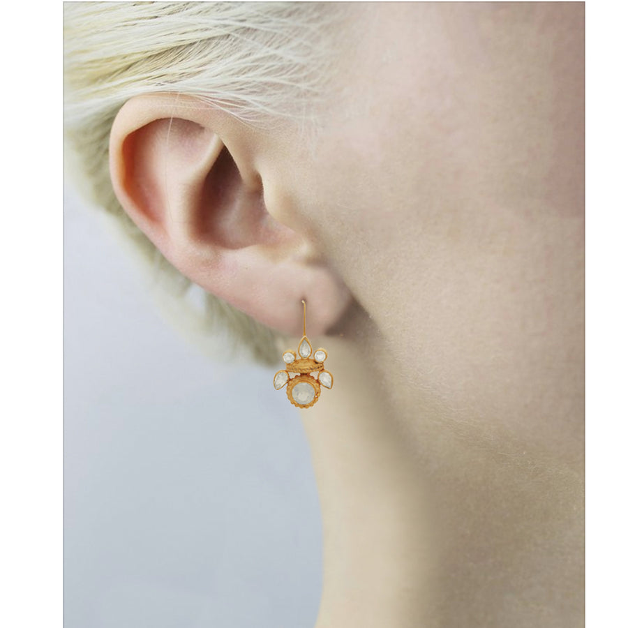 Intricate rainbow moonstone heritage gold earrings